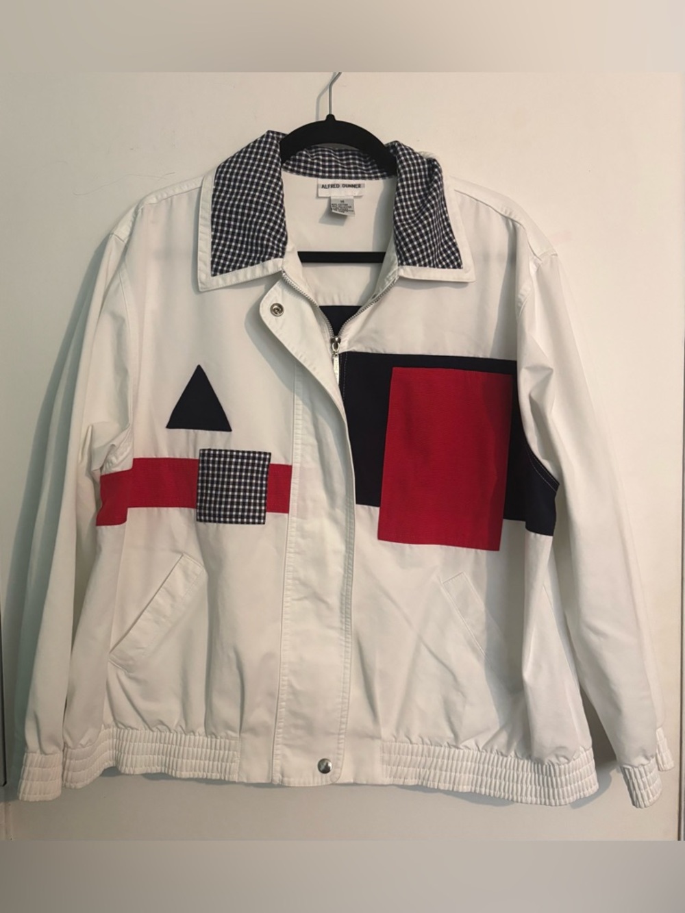 Vintage 80s Alfred Dunner Womens Sz 14 Red White Blue Geometric Cotton Jacket